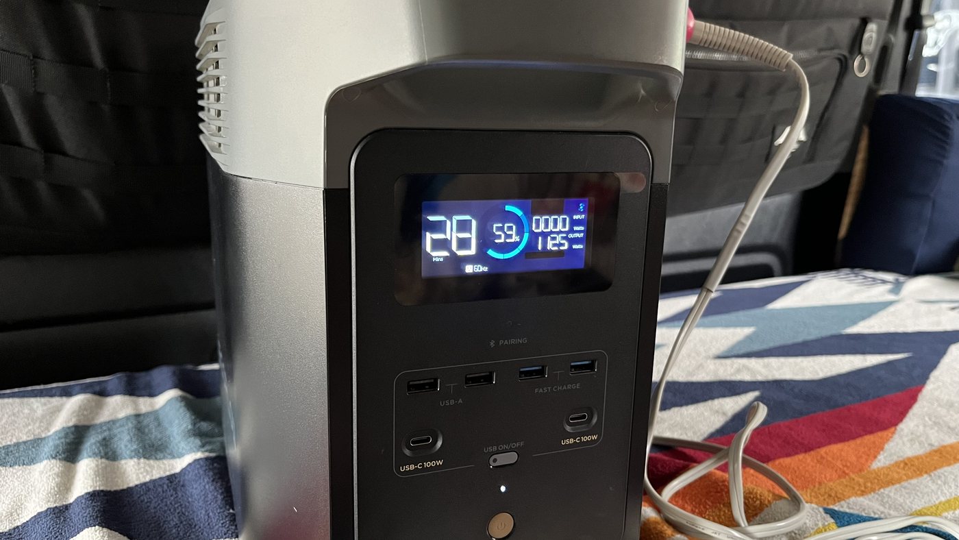 DELTA 2でドライヤー使用中の実測 出力1185W 残り28分 バッテリー59%